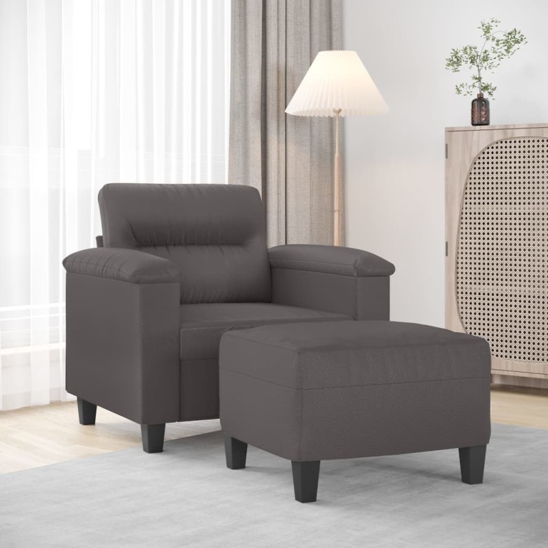 vidaXL Sessel mit Hocker Grau 60 cm Kunstleder vidaXL Sessel mit Hocker Grau 60 cm Kunstleder