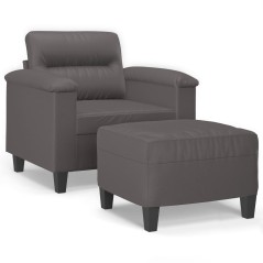 vidaXL Sessel mit Hocker Grau 60 cm Kunstleder