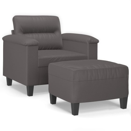 vidaXL Sessel mit Hocker Grau 60 cm Kunstleder