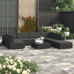 vidaXL 8-tlg. Garten-Lounge-Set mit Auflagen Poly Rattan Schwarz