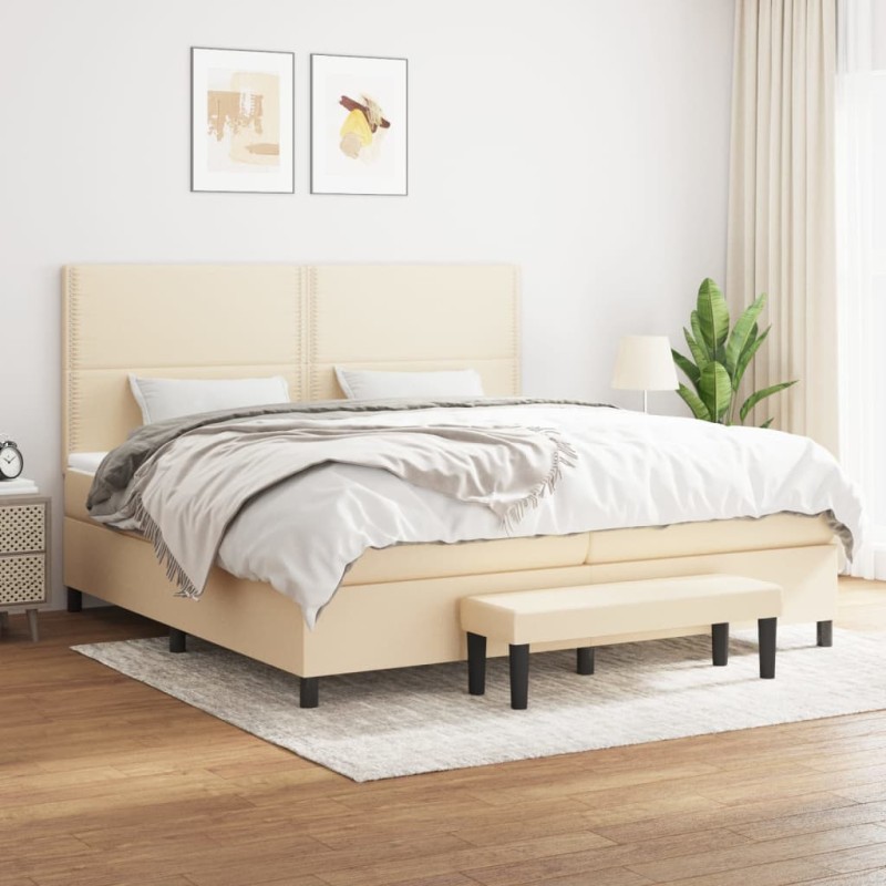 vidaXL Boxspringbett mit Matratze Creme 200x200 cm Stoff vidaXL Boxspringbett mit Matratze Creme 200x200 cm Stoff