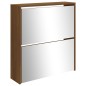vidaXL Schuhschrank mit Spiegel 2 Fächer Braun Eichen-Optik 63x17x67cm vidaXL Schuhschrank mit Spiegel 2 Fächer Braun Eichen-Optik 63x17x67cm