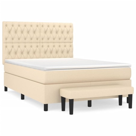 vidaXL Boxspringbett mit Matratze Creme 140x190 cm Stoff