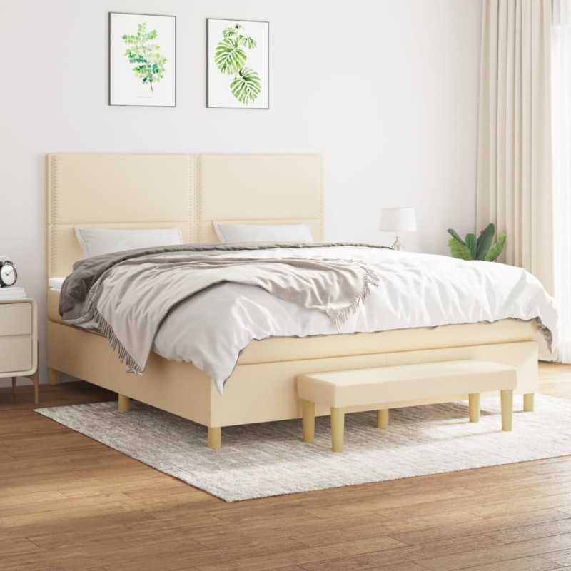 vidaXL Boxspringbett mit Matratze Creme 180x200 cm Stoff vidaXL Boxspringbett mit Matratze Creme 180x200 cm Stoff