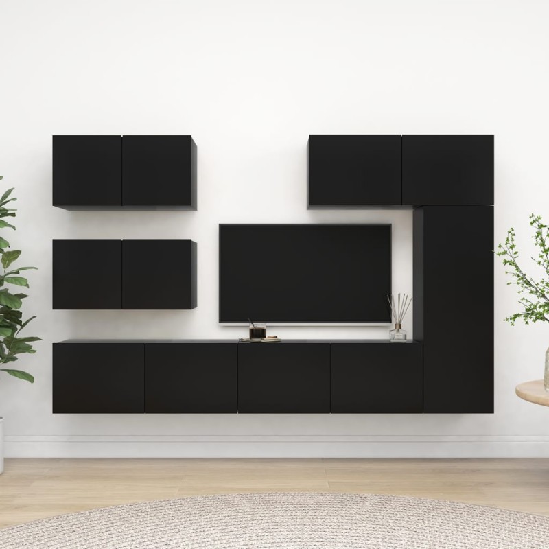 vidaXL 6-tlg. TV-Schrank-Set Schwarz Holzwerkstoff vidaXL 6-tlg. TV-Schrank-Set Schwarz Holzwerkstoff