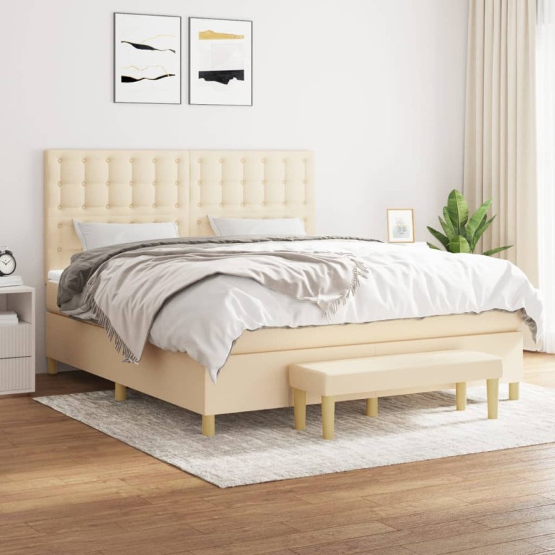 vidaXL Boxspringbett mit Matratze Creme 180x200 cm Stoff vidaXL Boxspringbett mit Matratze Creme 180x200 cm Stoff