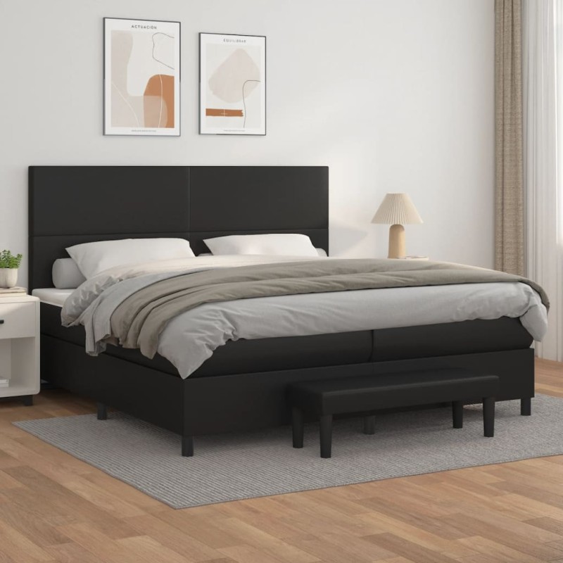 vidaXL Boxspringbett mit Matratze Schwarz 200x200 cm Kunstleder vidaXL Boxspringbett mit Matratze Schwarz 200x200 cm Kunstleder