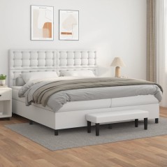 vidaXL Boxspringbett mit Matratze Weiß 200x200 cm Kunstleder