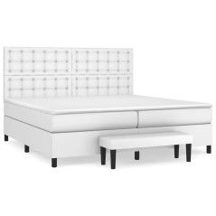 vidaXL Boxspringbett mit Matratze Weiß 200x200 cm Kunstleder