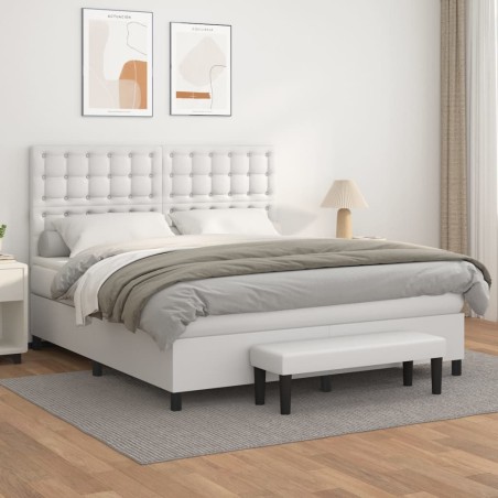 vidaXL Boxspringbett mit Matratze Weiß 180x200 cm Kunstleder