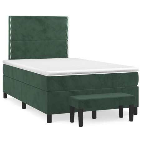 vidaXL Boxspringbett mit Matratze Dunkelgrün 120x200 cm Samt