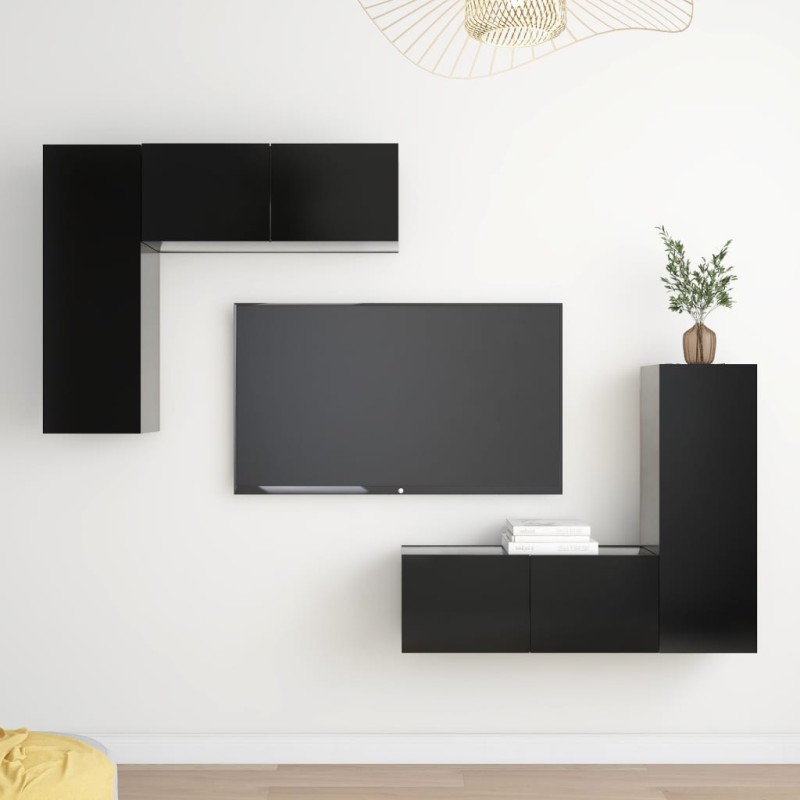 4-tlg. TV-Schrank-Set Schwarz Holzwerkstoff 4-tlg. TV-Schrank-Set Schwarz Holzwerkstoff