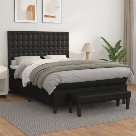 vidaXL Boxspringbett mit Matratze Schwarz 140x190 cm Kunstleder