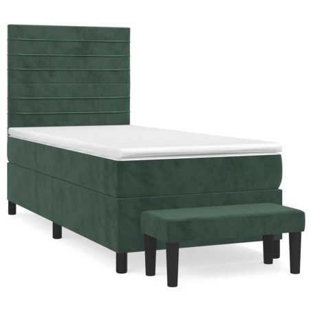 vidaXL Boxspringbett mit Matratze Dunkelgrün 80x200 cm Samt