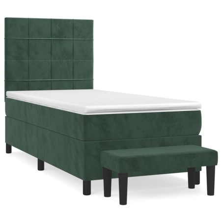 vidaXL Boxspringbett mit Matratze Dunkelgrün 100x200 cm Samt