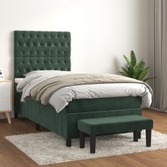 vidaXL Boxspringbett mit Matratze Dunkelgrün 90x200 cm Samt