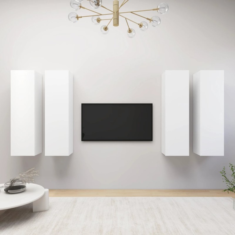 TV-Schränke 4 Stk. Weiß 30,5x30x110 cm Holzwerkstoff TV-Schränke 4 Stk. Weiß 30,5x30x110 cm Holzwerkstoff