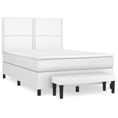 vidaXL Boxspringbett mit Matratze Weiß 140x200 cm Kunstleder