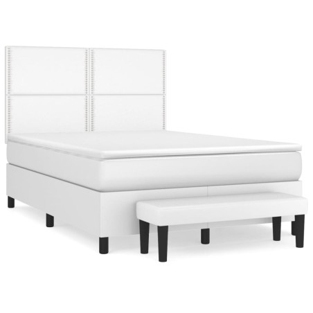 vidaXL Boxspringbett mit Matratze Weiß 140x200 cm Kunstleder