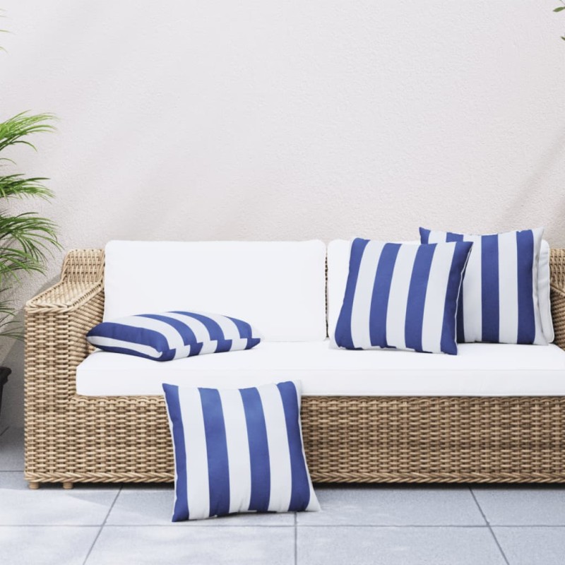 vidaXL Zierkissen 4 Stk. Blau & Weiß Gestreift 60x60 cm Stoff vidaXL Zierkissen 4 Stk. Blau & Weiß Gestreift 60x60 cm Stoff