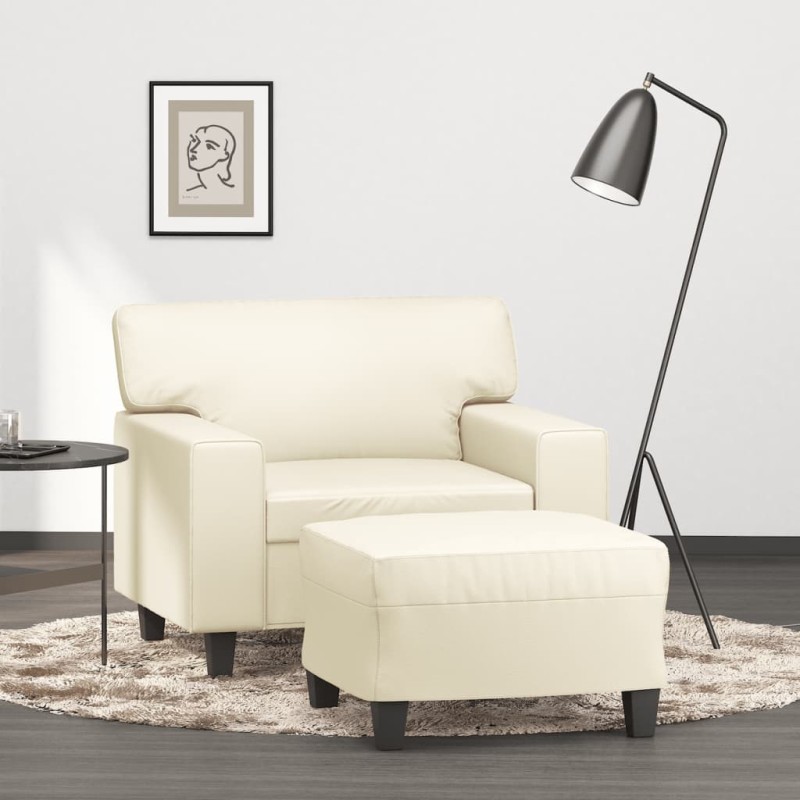 vidaXL Sessel mit Hocker Creme 60 cm Kunstleder vidaXL Sessel mit Hocker Creme 60 cm Kunstleder
