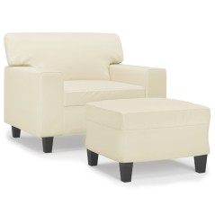 vidaXL Sessel mit Hocker Creme 60 cm Kunstleder