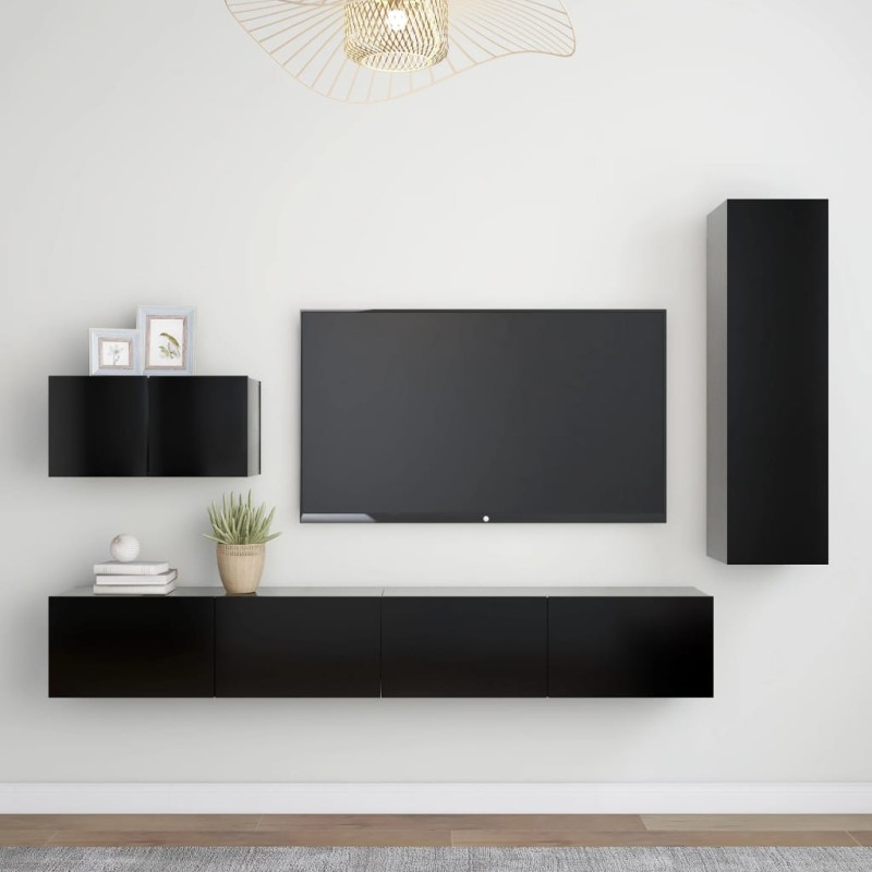 4-tlg. TV-Schrank-Set Schwarz Holzwerkstoff 4-tlg. TV-Schrank-Set Schwarz Holzwerkstoff