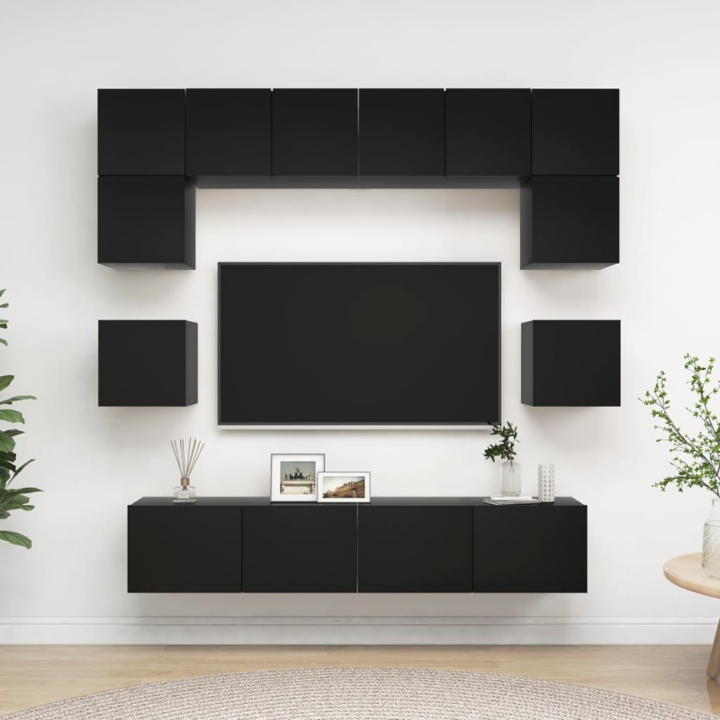8-tlg. TV-Schrank-Set Schwarz Holzwerkstoff 8-tlg. TV-Schrank-Set Schwarz Holzwerkstoff