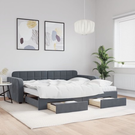 vidaXL Tagesbett Ausziehbar mit Schubladen Dunkelgrau 90x190 cm Samt