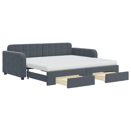 vidaXL Tagesbett Ausziehbar mit Schubladen Dunkelgrau 90x190 cm Samt