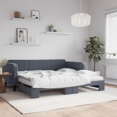 vidaXL Tagesbett Ausziehbar mit Matratzen Dunkelgrau 100x200 cm Samt
