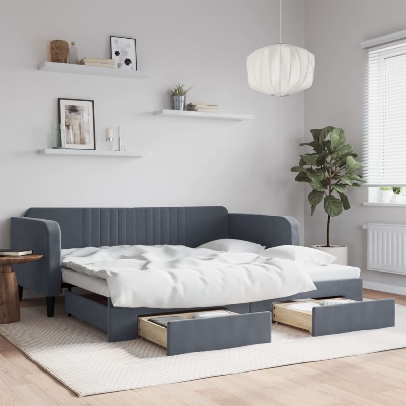 vidaXL Tagesbett Ausziehbar mit Schubladen Dunkelgrau 100x200 cm Samt vidaXL Tagesbett Ausziehbar mit Schubladen Dunkelgrau 100x200 cm Samt