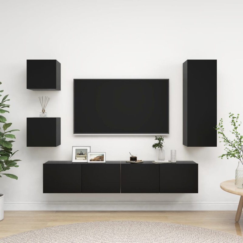 vidaXL 5-tlg. TV-Schrank-Set Schwarz Holzwerkstoff vidaXL 5-tlg. TV-Schrank-Set Schwarz Holzwerkstoff