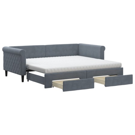 vidaXL Tagesbett Ausziehbar mit Schubladen Dunkelgrau 90x190 cm Samt