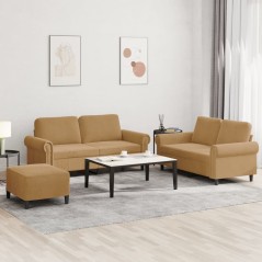 vidaXL 3-tlg. Sofagarnitur mit Kissen Braun Samt