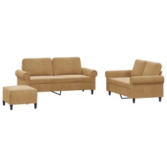 vidaXL 3-tlg. Sofagarnitur mit Kissen Braun Samt