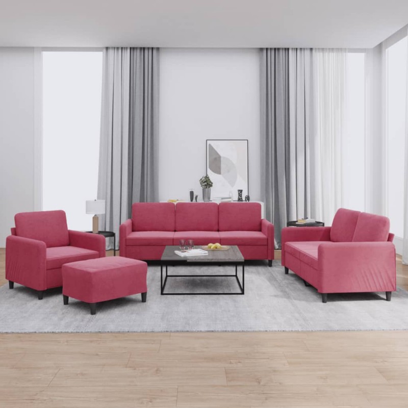 vidaXL 4-tlg. Sofagarnitur Weinrot Samt vidaXL 4-tlg. Sofagarnitur Weinrot Samt