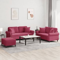 vidaXL 3-tlg. Sofagarnitur mit Kissen Weinrot Samt