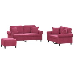 vidaXL 3-tlg. Sofagarnitur mit Kissen Weinrot Samt