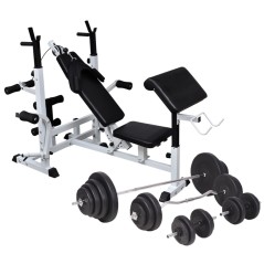 vidaXL Hantelbank mit Ablage, Langhantel und Kurzhantel-Set 120 kg