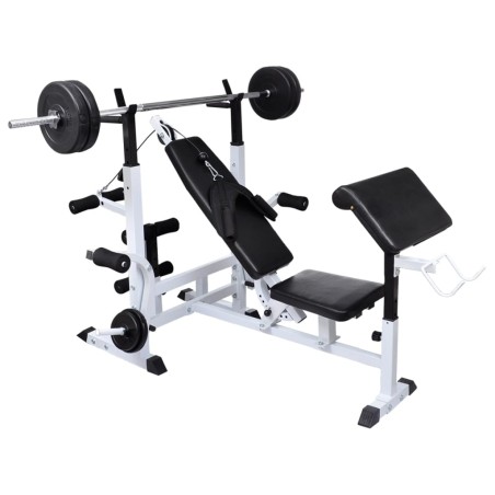 vidaXL Hantelbank mit Ablage, Langhantel und Kurzhantel-Set 120 kg