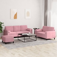 vidaXL 3-tlg. Sofagarnitur mit Kissen Rosa Samt