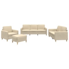 vidaXL 4-tlg. Sofagarnitur mit Kissen Creme Stoff