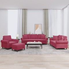 vidaXL 4-tlg. Sofagarnitur mit Kissen Weinrot Samt