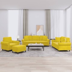 vidaXL 4-tlg. Sofagarnitur mit Kissen Gelb Samt