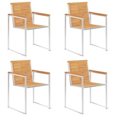 vidaXL 4 Stk. Gartenstühle Massivholz Teak und Edelstahl