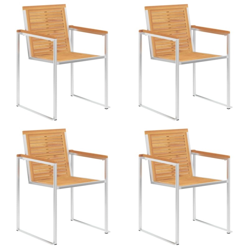 vidaXL 4 Stk. Gartenstühle Massivholz Teak und Edelstahl
