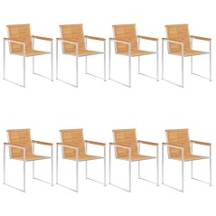 vidaXL 8 Stk. Gartenstühle Massivholz Teak und Edelstahl