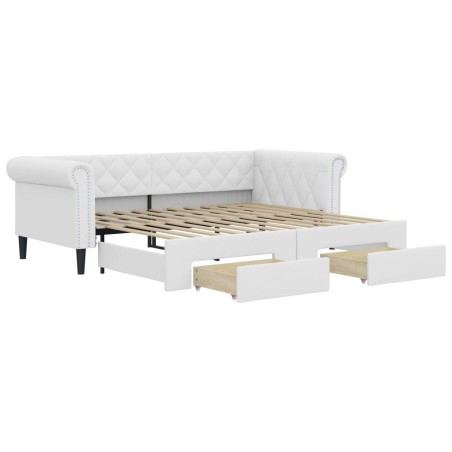 vidaXL Tagesbett Ausziehbar mit Schubladen Weiß 90x200 cm Kunstleder