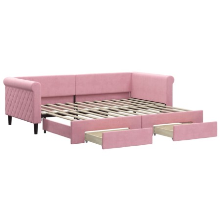 vidaXL Tagesbett Ausziehbar mit Schubladen Rosa 90x200 cm Samt